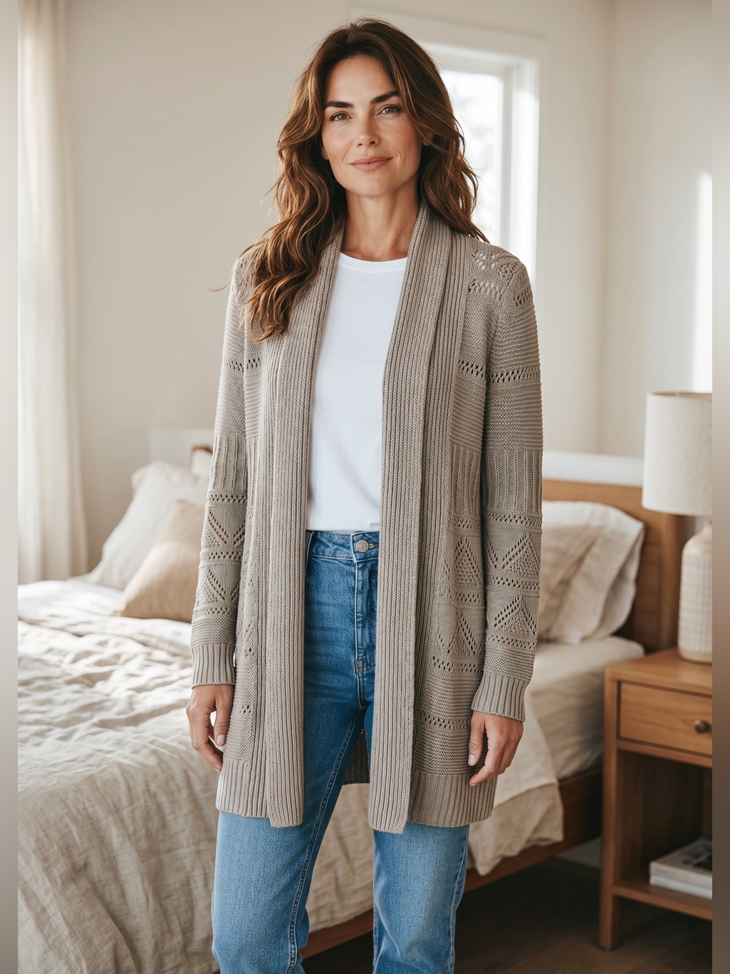 Esprit Open-Front Pointelle Cardigan In Gray